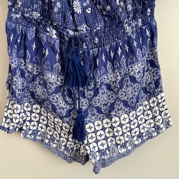 Anthropologie Raga Women’s Beachy Blue Mazo Pommed Romper Size Small - Picture 5 of 8